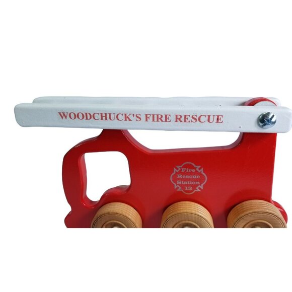 Woodchucks Fire Rescue Truck Station 13 Wood Vehicle 10" Length Wooden FIRETRUCK - Picture 3 of 9